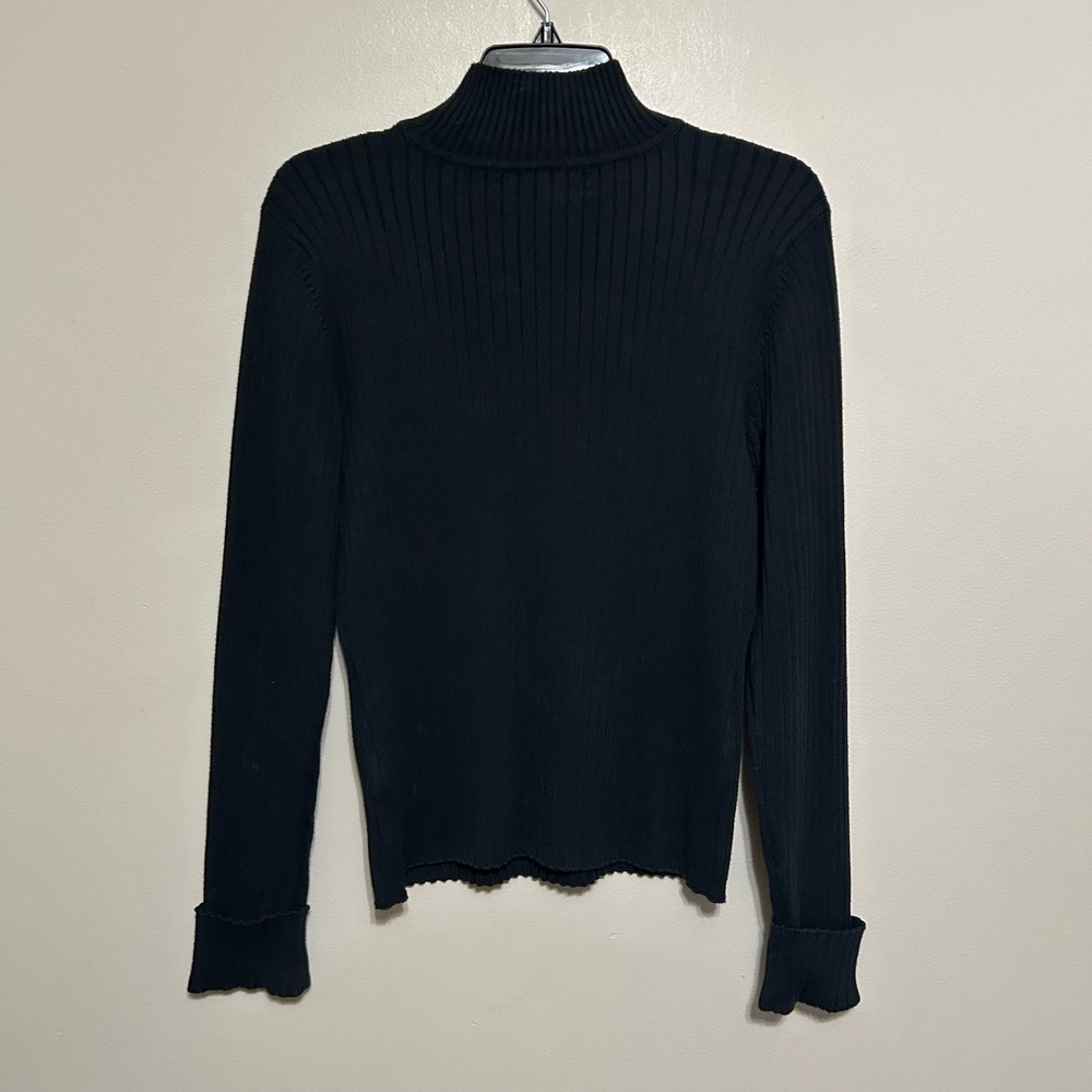 Tommy Hilfiger Women's‎ Sweater XL Black Ribbed Knit Turtleneck Top Pullover Tee - Picture 2 of 10
